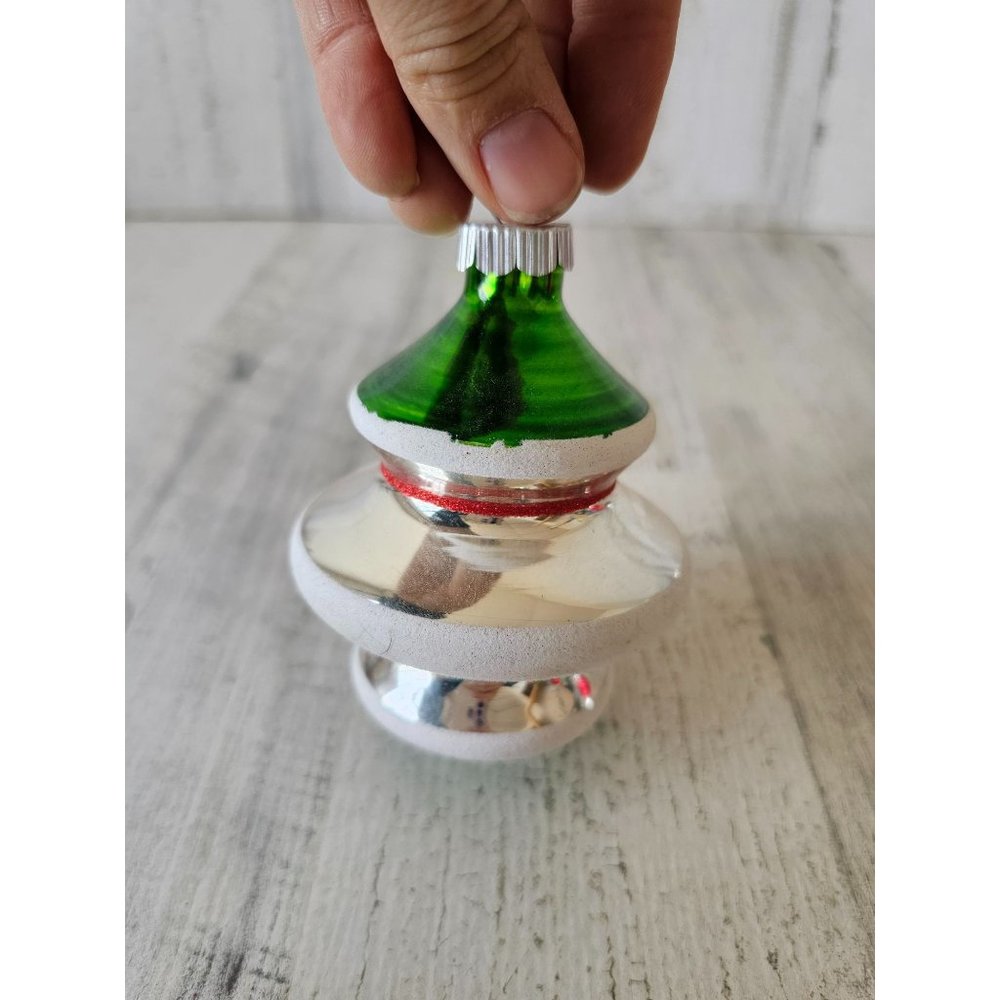 Radko shiny Brite vintage silver copper torpedo glass silver ornament mercury Xm